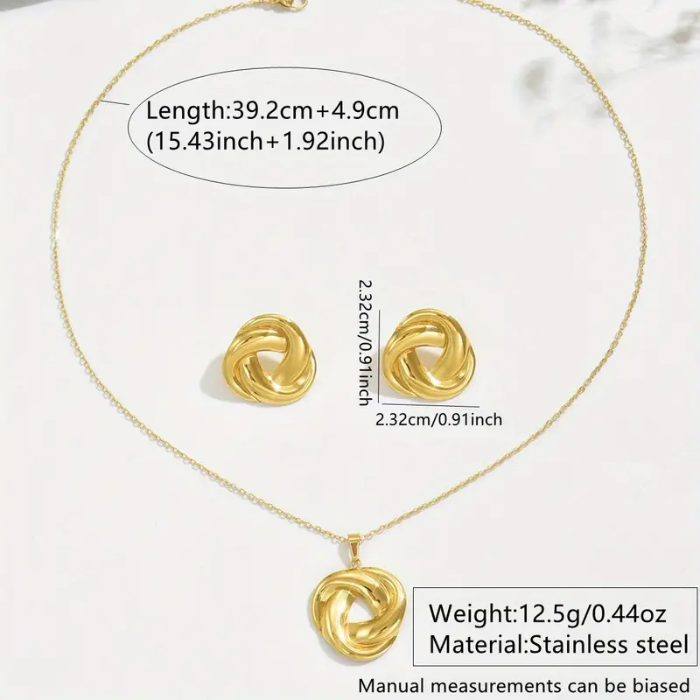 Set De Aretes + Collar Chapado En Oro De 18k De Acero Inoxidable 304