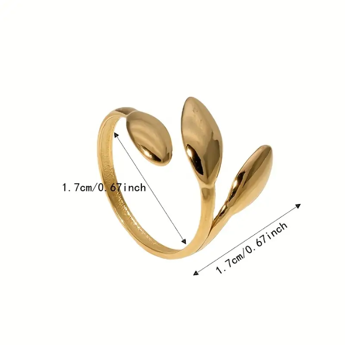 Anillo Elegante En Forma De Hoja De Acero Inoxidable Bañado En Oro De 18k