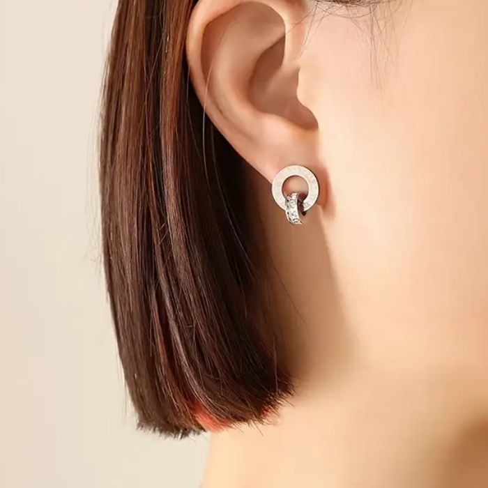 Set De Collar Y Aretes De Acero Inoxidable 304 Chapado En Oro De 18k (plateado)