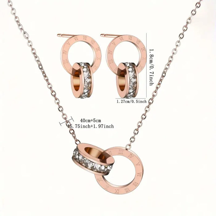 Set De Collar Y Aretes De Acero Inoxidable 304 Chapado En Oro De 18k (plateado)
