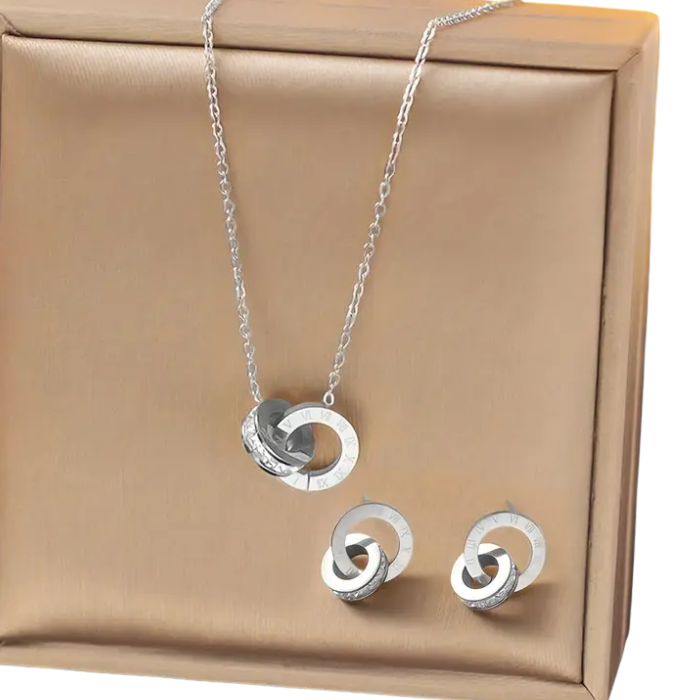 Set De Collar Y Aretes De Acero Inoxidable 304 Chapado En Oro De 18k (plateado)