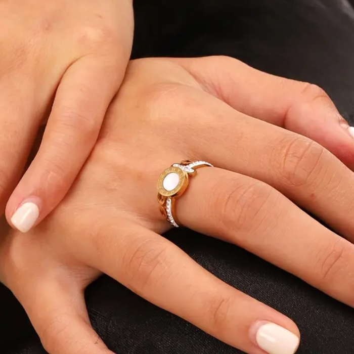 Anillo de Números Romanos Acero Inoxidable 304 Chapado en oro de 18 quilates