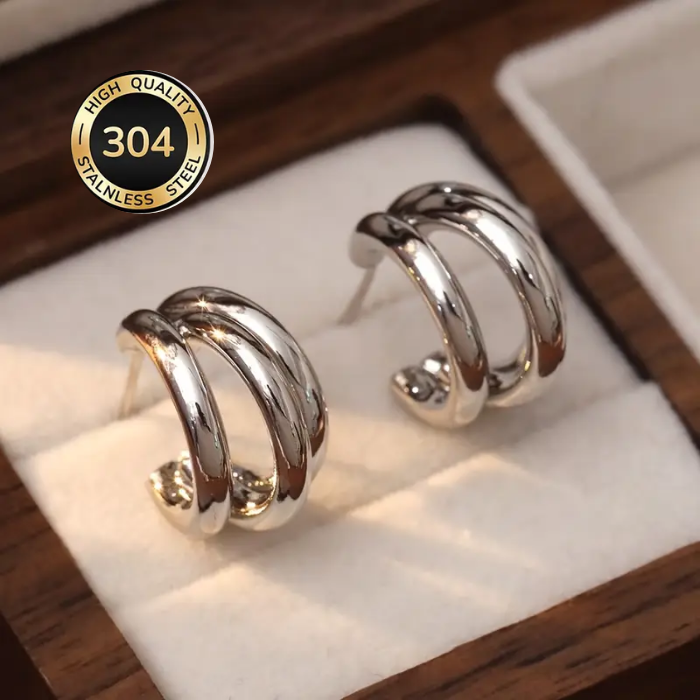 Pendientes De Aro De Acero Inoxidable Hipoalergénico Chapado En Oro De 18k