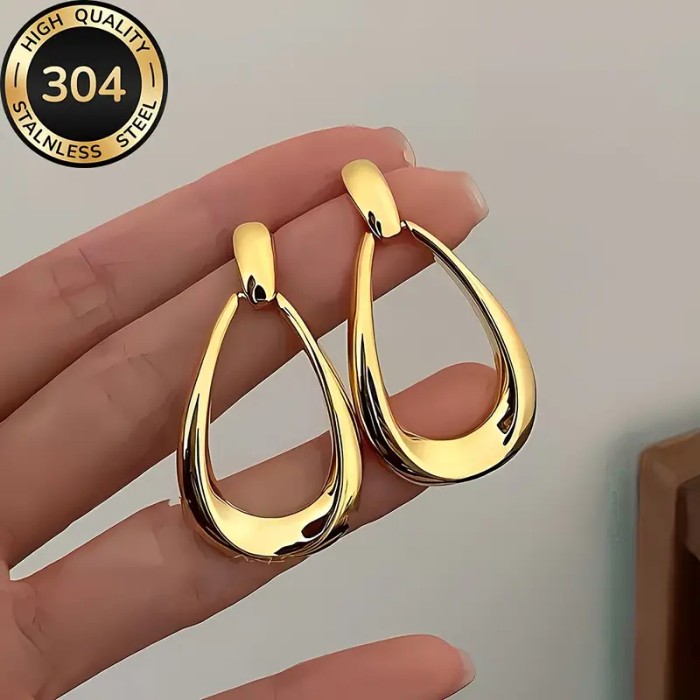 Aretes De Gota Hipoalergénicos De Acero Inoxidable Chapados En Oro 18k