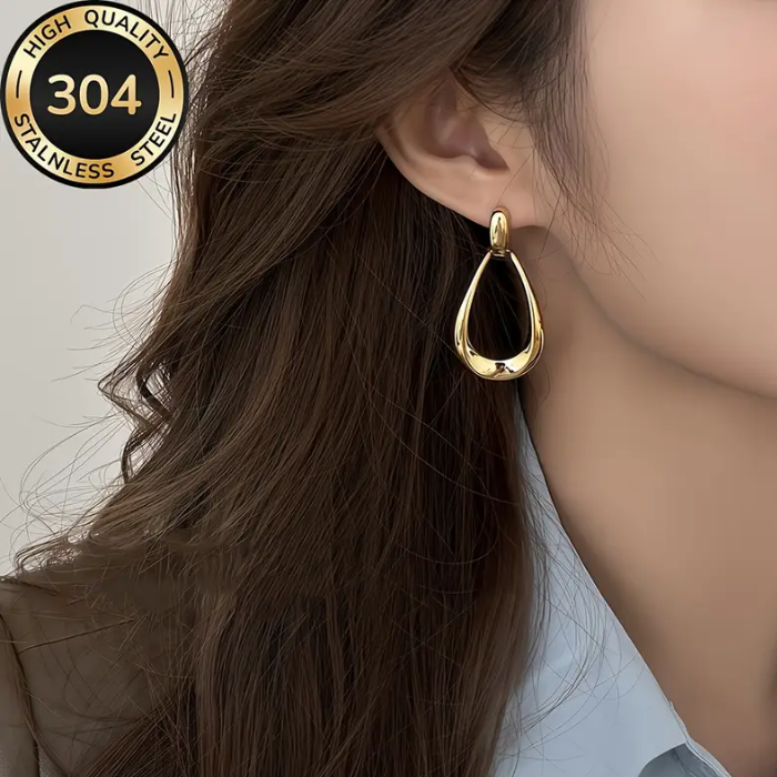 Aretes De Gota Hipoalergénicos De Acero Inoxidable Chapados En Oro 18k