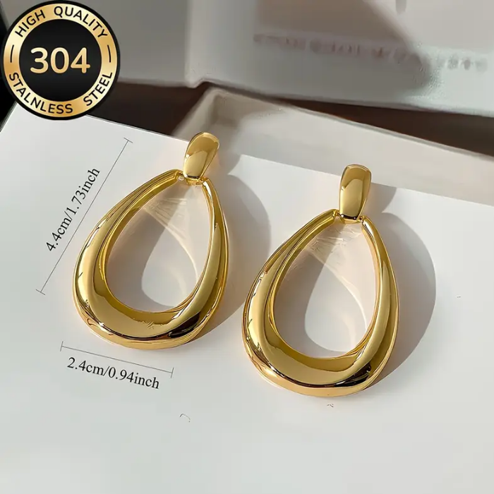 Aretes De Gota Hipoalergénicos De Acero Inoxidable Chapados En Oro 18k