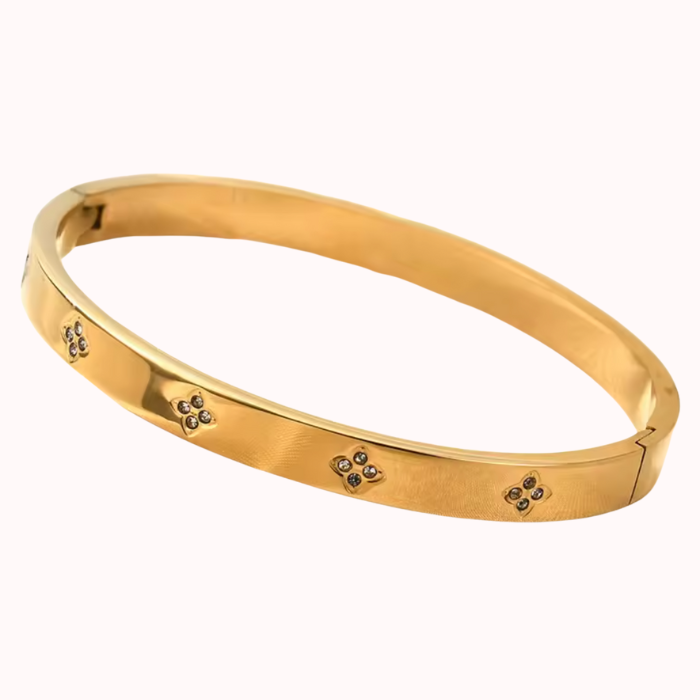 Brazalete Trébol de Acero Inoxidable Chapado en Oro de 18 quilates