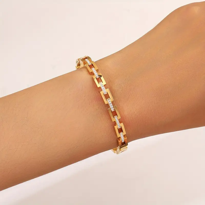 Pulsera cuadrados bañada en oro de 18K Waterproof