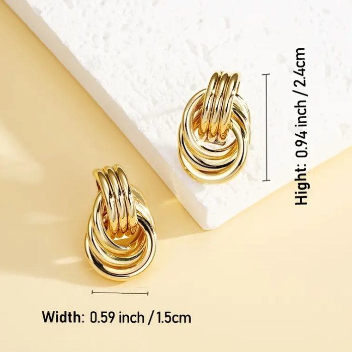 Aretes Elegance Acero Inoxidable Chapado En Oro De 14k Con Aguja De Oreja De Plata Esterlina 925