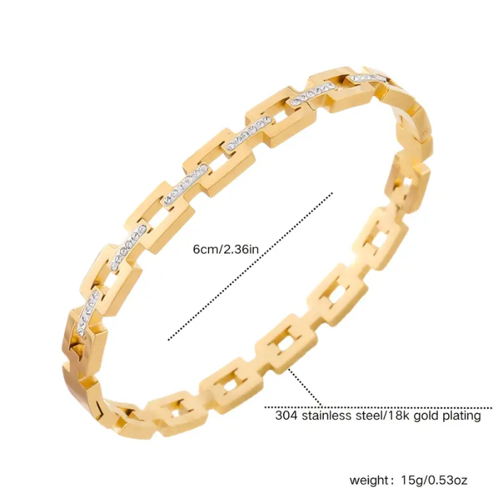 Pulsera cuadrados bañada en oro de 18K Waterproof