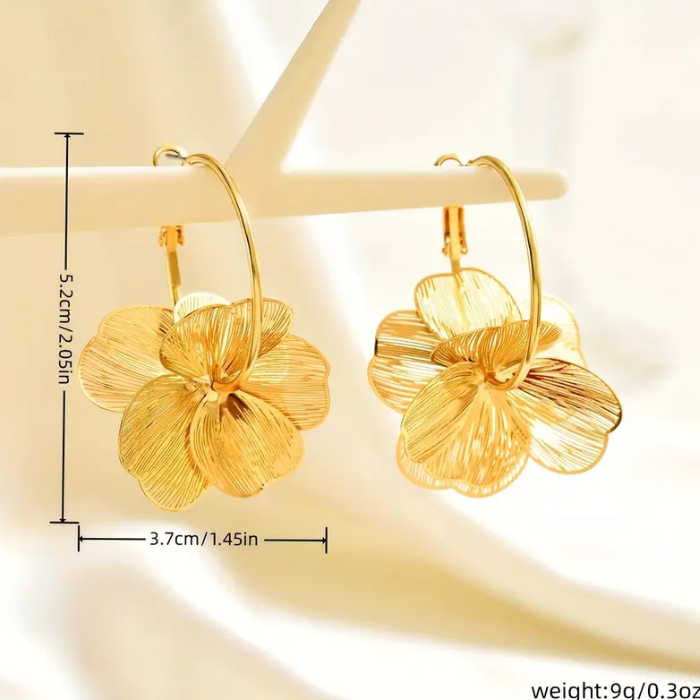 Pendientes De Aro Con Flores Chapado En Oro De 18 Quilates