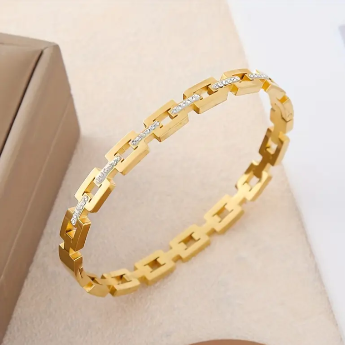 Pulsera cuadrados bañada en oro de 18K Waterproof