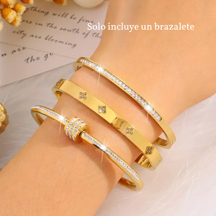 Brazalete Trébol de Acero Inoxidable Chapado en Oro de 18 quilates