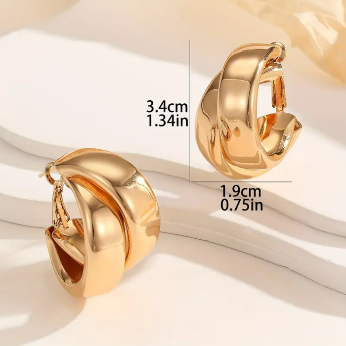 Aretes De Aro En Forma De C Chapados En Oro De 18k