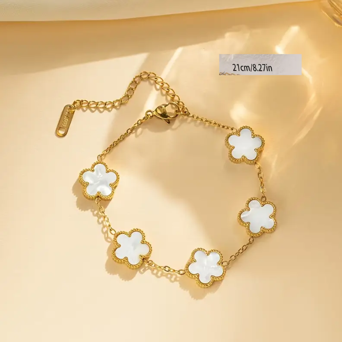 Pulsera De Acero Inoxidable De Lujo Con Forma De Flor De Cinco Pétalos