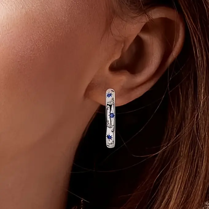 Aretes de Aro Estrella y Luna con Circonita Cúbica