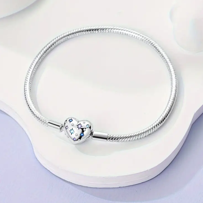 Pulsera con cierre en forma de corazón de plata S925 con de piedras azules