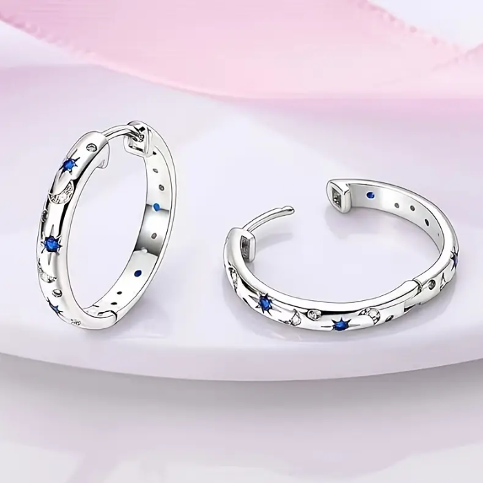Aretes de Aro Estrella y Luna con Circonita Cúbica