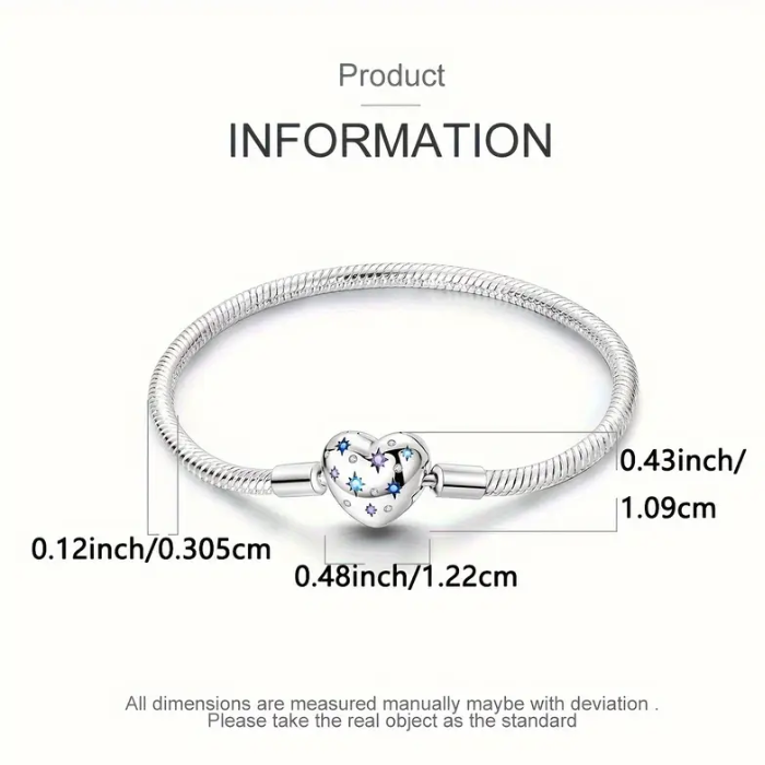 Pulsera con cierre en forma de corazón de plata S925 con de piedras azules