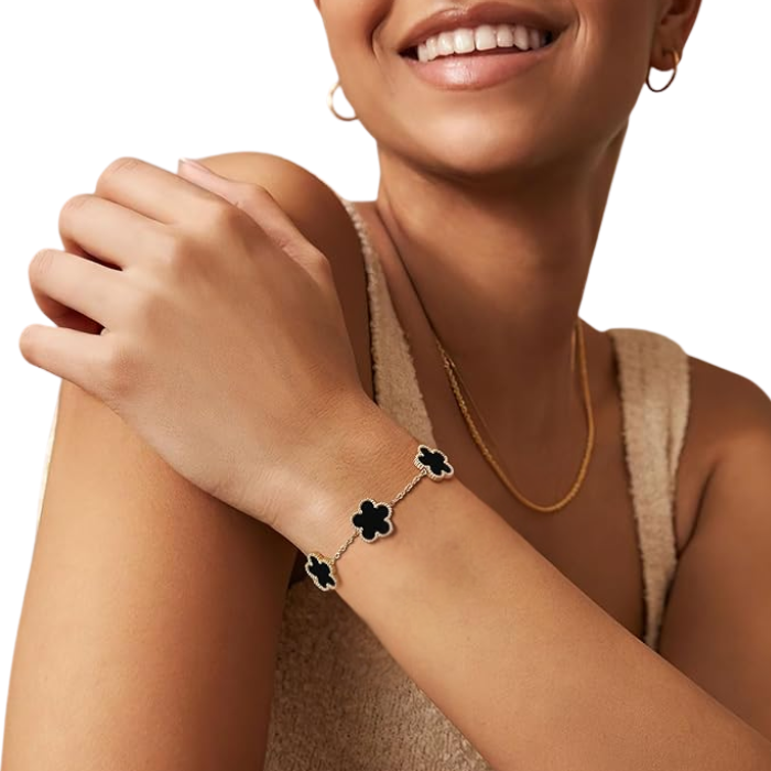 Pulsera De Acero Inoxidable De Lujo Con Forma De Flor De Cinco Pétalos