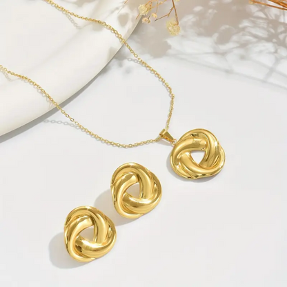 Set De Aretes + Collar Chapado En Oro De 18k De Acero Inoxidable 304