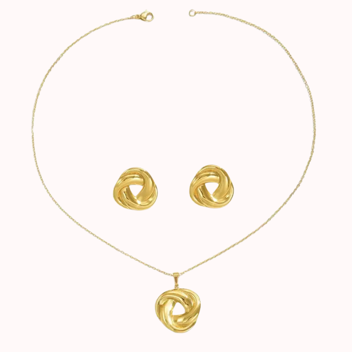 Set De Aretes + Collar Chapado En Oro De 18k De Acero Inoxidable 304