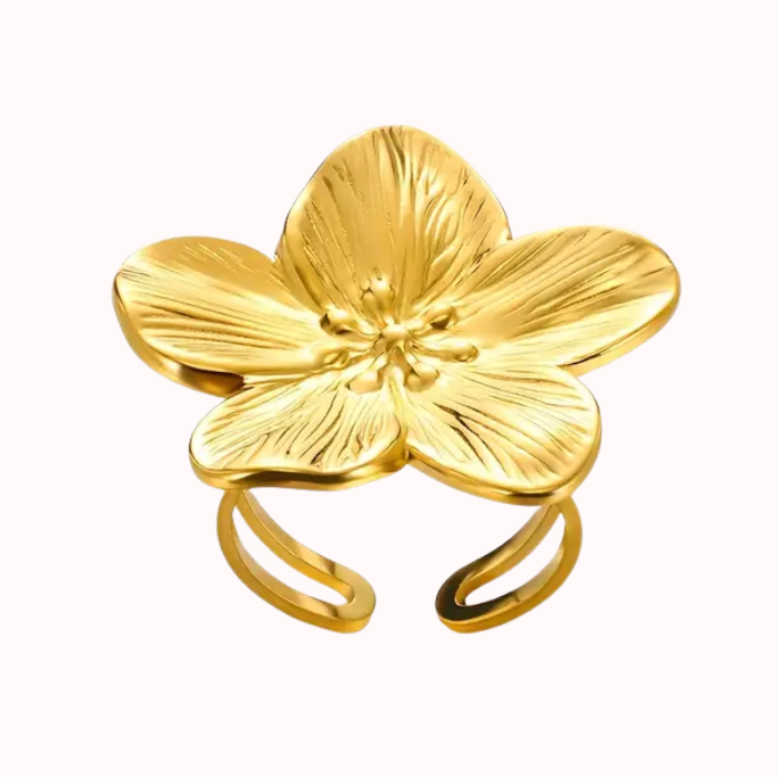 Anillo Abierto Con Diseño De Flor Chapado En Oro De 18 Quilates