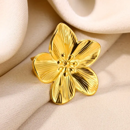 Anillo Abierto Con Diseño De Flor Chapado En Oro De 18 Quilates