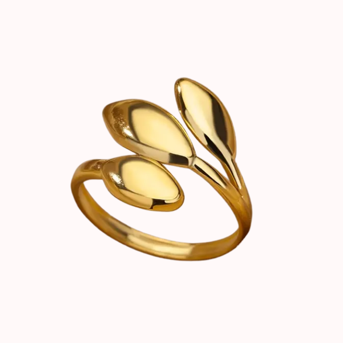 Anillo Elegante En Forma De Hoja De Acero Inoxidable Bañado En Oro De 18k
