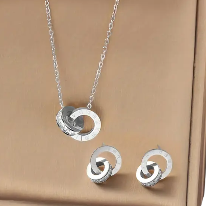 Set De Collar Y Aretes De Acero Inoxidable 304 Chapado En Oro De 18k (plateado)