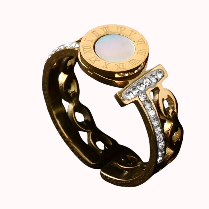 Anillo de Números Romanos Acero Inoxidable 304 Chapado en oro de 18 quilates