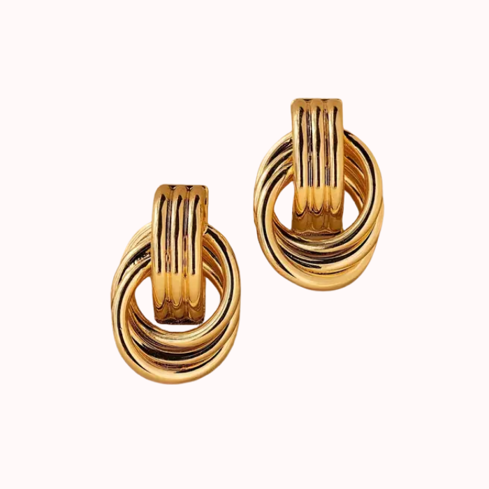 Aretes Elegance Acero Inoxidable Chapado En Oro De 14k Con Aguja De Oreja De Plata Esterlina 925