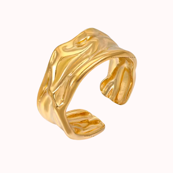 Anillo Dorado De Acero Inoxidable Chapado En Oro De 18 Quilates