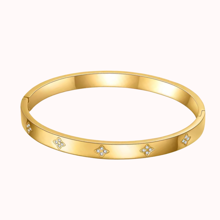 Brazalete Trébol de Acero Inoxidable Chapado en Oro de 18 quilates