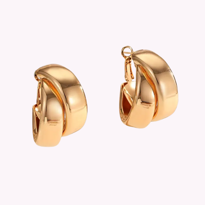 Aretes De Aro En Forma De C Chapados En Oro De 18k