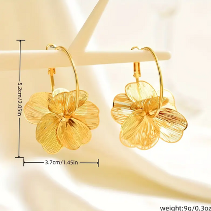 Pendientes De Aro Con Flores Chapado En Oro De 18 Quilates