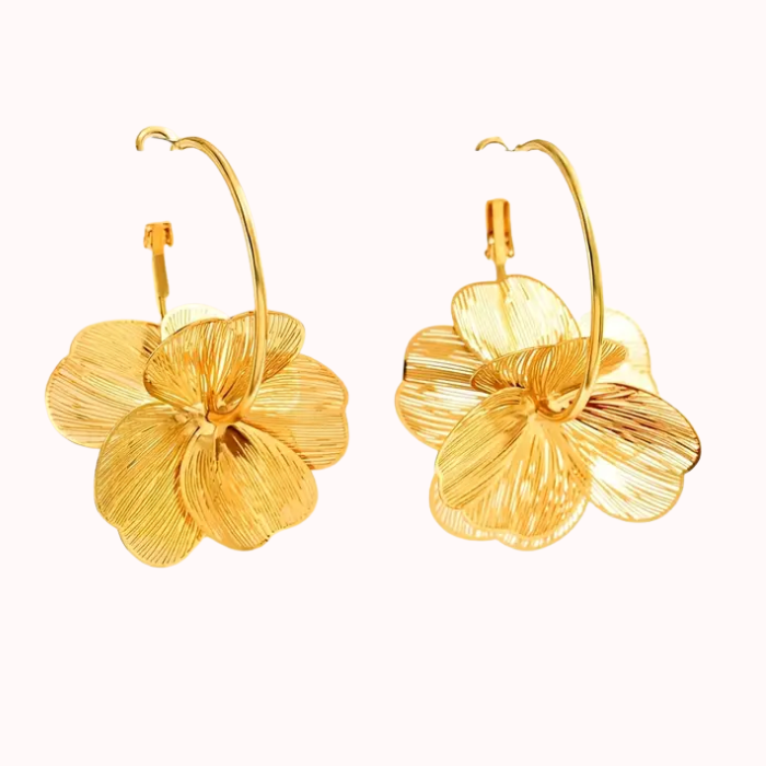 Pendientes De Aro Con Flores Chapado En Oro De 18 Quilates