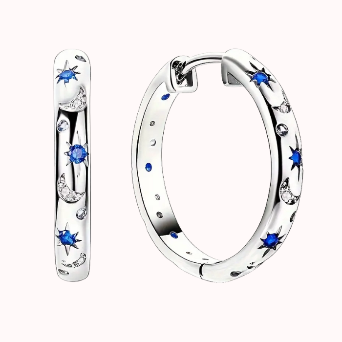 Aretes de Aro Estrella y Luna con Circonita Cúbica