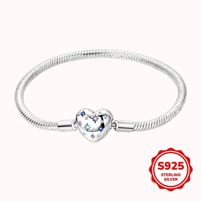Pulsera con cierre en forma de corazón de plata S925 con de piedras azules