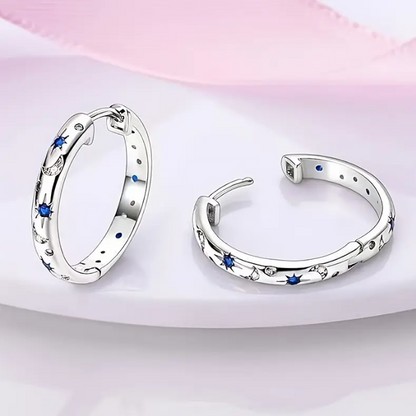 Aretes de Aro Estrella y Luna con Circonita Cúbica
